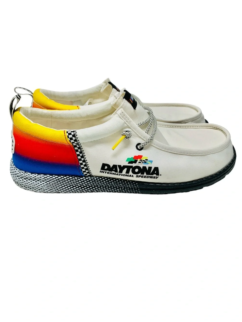 HEYDUDE x NASCAR Wally Daytona Slip-On Men's Shoes Size 10 White Multi Color
